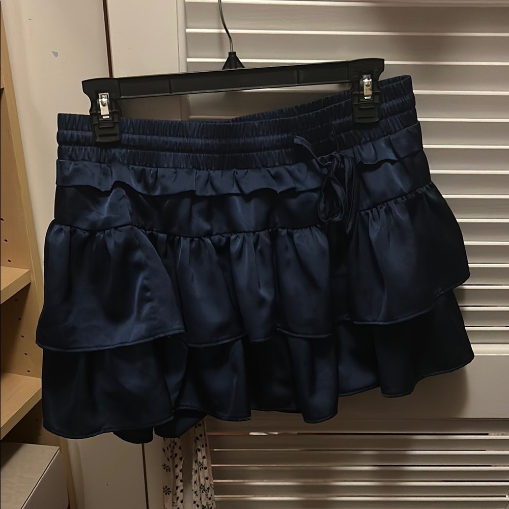 Blue Bubble Mini Skirt with Ruffled Tiers